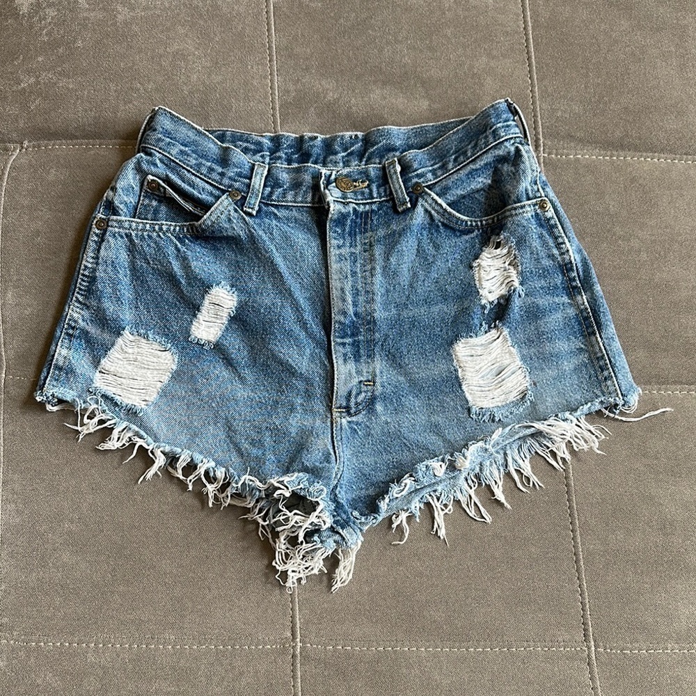 Lee Blue Distressed Jean Shorts Frayed Hem